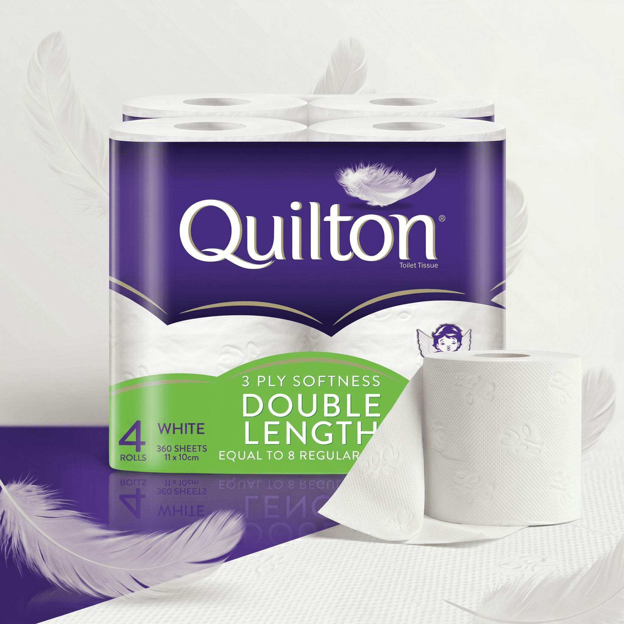 Quilton 3-Ply Double Length Toilet Tissue - 4 Rolls (Equal to 8 Regular Rolls)